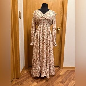 Macy's Floral Long Sleeve Dress in Cream and Pink